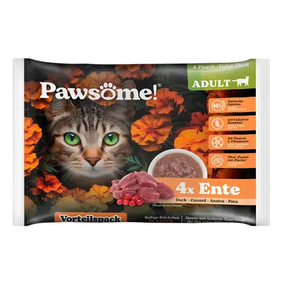 Pawsome Adult Flowpack kachna, 4 × 85 g