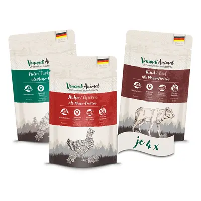 Venandi Animal – zkušební balení I, 4× kuřecí, 4× kachna, 4× hovězí 24x125g