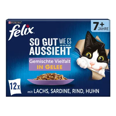 FELIX Senior chutná tak dobře, jak vypadá. Pochoutka v želé, různé příchutě, 12 × 85 g