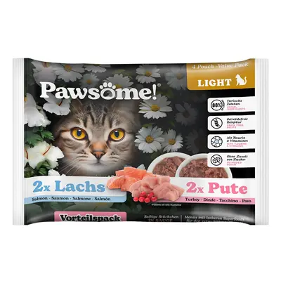 Pawsome Adult Light, krůtí a losos, Flowpack balení, 4 × 85 g