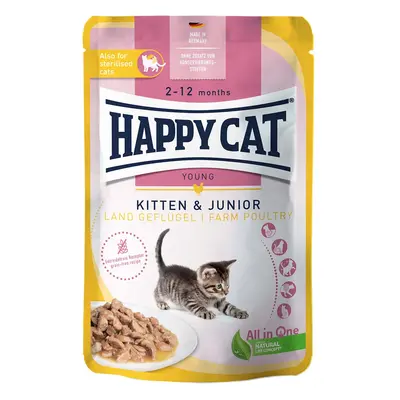 Happy Cat Tray Kitten & Junior venkovská drůbež 12 × 85 g