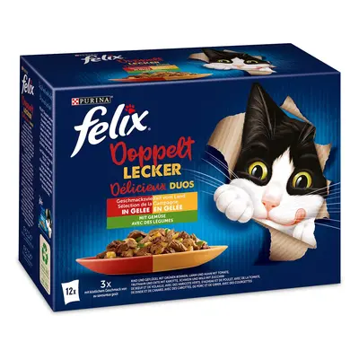 FELIX Double Delicious hovězí maso, drůbež a zelenina v želé 12× 85 g