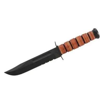 Nůž s pevnou čepelí USMC The Legend KA-BAR, kombinované ostří – Černá čepel, Hnědá