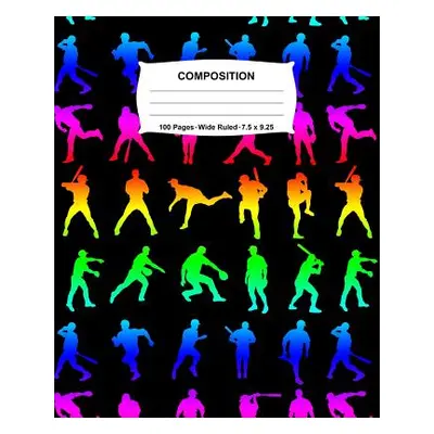 "Composition Notebook: Baseball Rainbow Neon Notebook Wide Ruled 100 Pages 7.5 x 9.25" - "" ("Jo