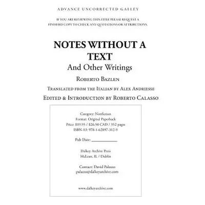 "Notes Without a Text and Other Writings" - "" ("Bazlen Roberto")(Paperback)