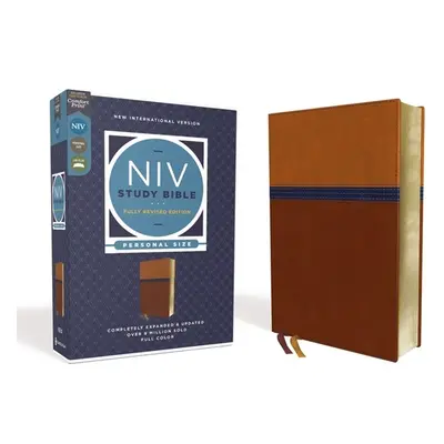 "NIV Study Bible, Fully Revised Edition, Personal Size, Leathersoft, Brown/Blue, Red Letter, Com