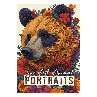 "Line Art Animal Portraits Coloring Book for Adults: Line Art Coloring Book - abstract flowers C