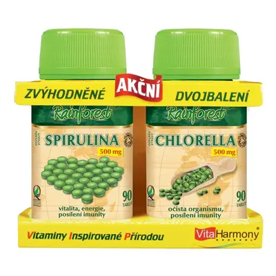 Zvýhodněné dvojbalení: Chlorella 500 MG - 90 TBL., Spirulina 500 MG - 90 TBL. - Vitaharmony