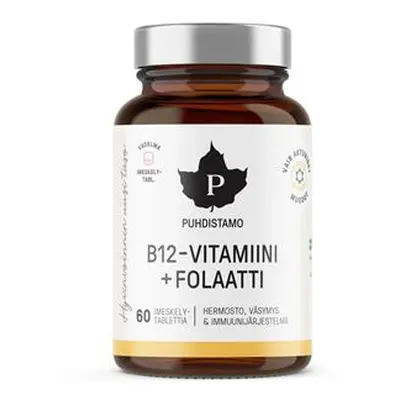 Puhdistamo Vitamin B12 Folate 60 pastilek malina (Vitamín B12 s folátem Quatrefolic) - Puhdistam