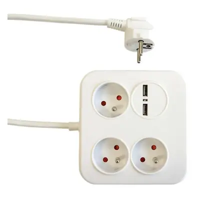 Prodlužovací přívod 3 x zásuvky + 2x USB.