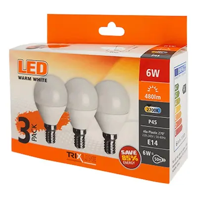 LED Žárovky 6W E14 P45 2700K sada 3 kusy