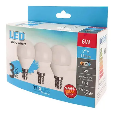 LED Žárovky 6W E14 P45 6500K sada 3 kusy