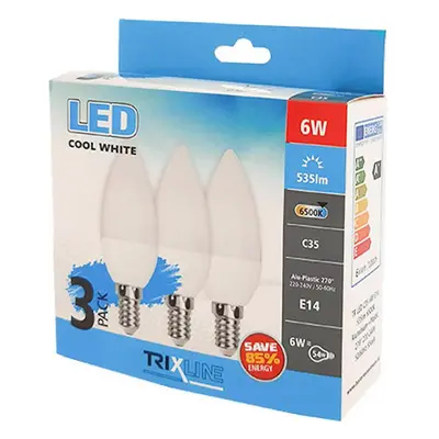 LED Žárovky 6W E14 C35 6500K sada 3 kusy