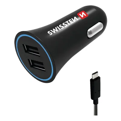 Nabíječka USB 12/24V Swissten 2,4AMP 2x USB+Kabel USB-C 1,2m