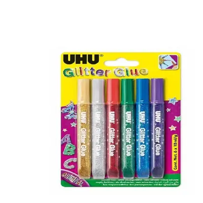 UHU Glitter Glue Original 6 x 10 ml Sada gelových lepidel pro kreativní práci