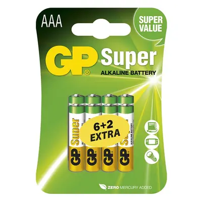 Alkalická baterie GP Super AAA (LR03), 6+2 ks