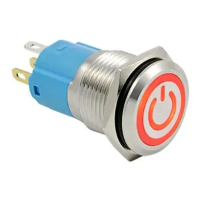 LED vodotěsný přepínač - Červené podsvícení, 12 mm, 3 - 6V