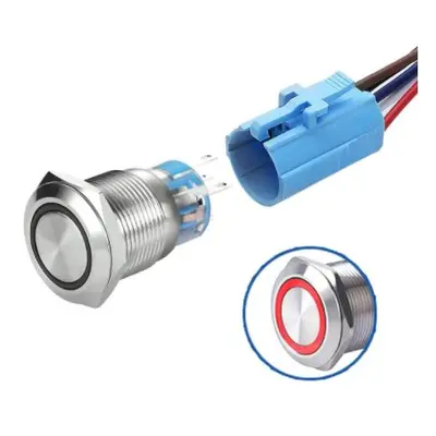 LED vodotěsný spínač 19 mm - Červené podsvícení, 12 - 24V