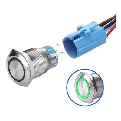 LED vodotěsný spínač 19 mm - Zelené podsvícení, 12 - 24V