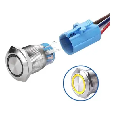 LED vodotěsný spínač 19 mm - Žluté podsvícení, 12 - 24V