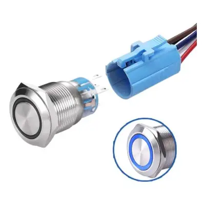 LED vodotěsný přepínač - Modré podsvícení, 19 mm, 3 - 6V