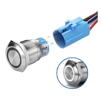 LED vodotěsný přepínač - Bílé podsvícení, 19 mm, 3 - 6V