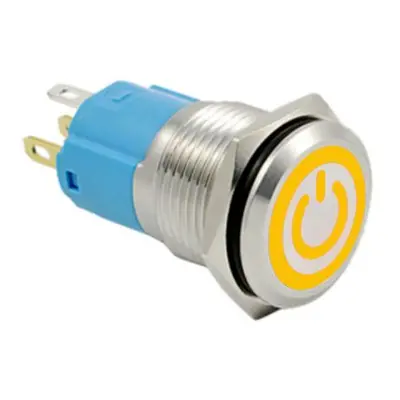 LED vodotěsný spínač - Žluté podsvícení, 12 mm, 3 - 6V