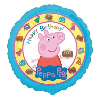 Foliový balonek Prasátko Peppa Happy Birthday modrý - 43 cm