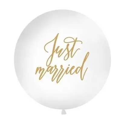 Obří nafukovací balon bílý "Just married" - 1 m