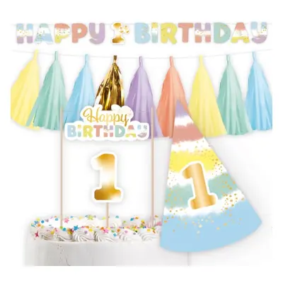 Party set Rainbow - 1st Birthday - 4 ks