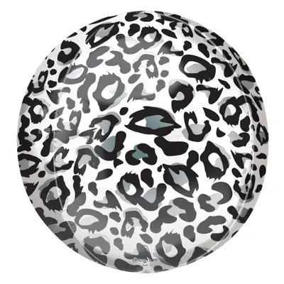 Foliový balonek koule Orbz Leopard - stříbrný 40 cm