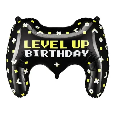 Foliový balonek Ovladač černý - Level Up Birthday 75 cm