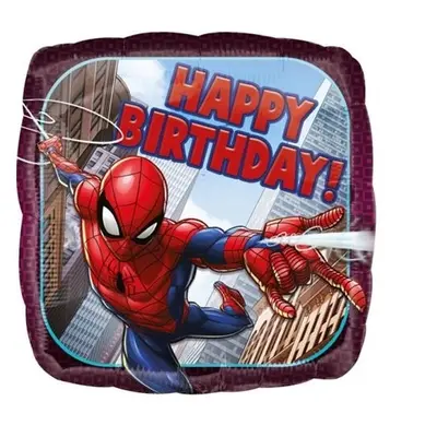 Foliový balonek čtverec Spiderman Happy Birthday 43 cm