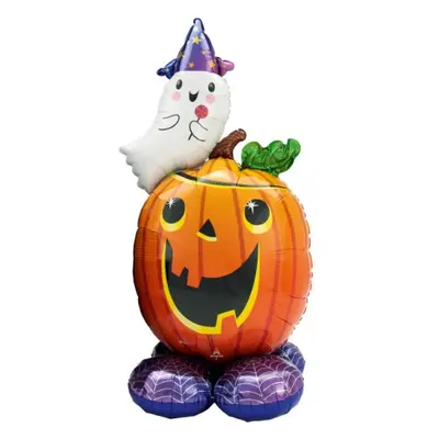 AirLoonz - stojící obří balónek Halloween Dýně 139 cm