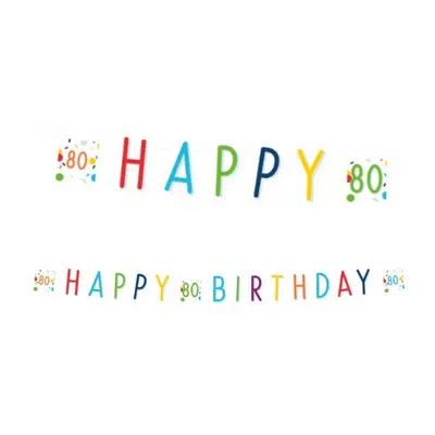 Party nápis Rainbow Confetti - Happy Birthday 80 - 180 x 14 cm