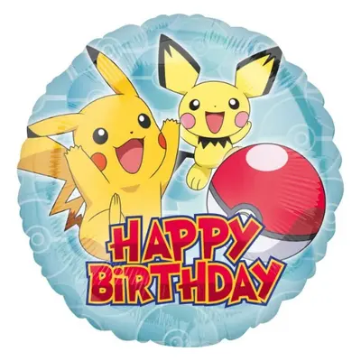 Foliový balonek kulatý Pokemon Happy Birthday 45 cm