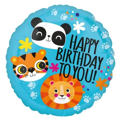 Foliový balonek - Tygřík, lev a panda Happy Birthday - 45 cm