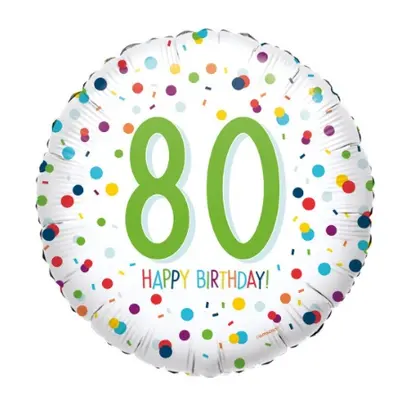 Foliový balonek Rainbow Confetti - Happy Birthday 80 - 43 cm