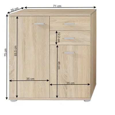 Komoda, dub sonoma, TAMPA 2-2T2S