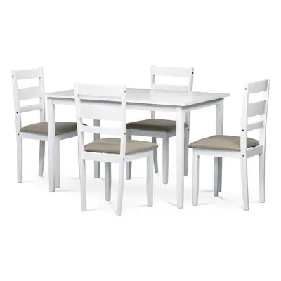 AUTRONIC Jídelní set 1+4, stůl 120x75x75 cm, MDF, dýha, masivní nohy, bílý mat, šedé látkové sed