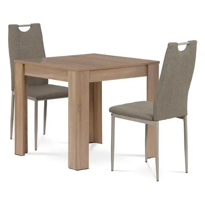 AUTRONIC Jídelní set 1+2, stůl 80x80 cm, MDF dub sonoma, židle cappuccino látka a lak