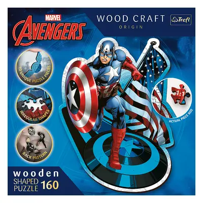 Trefl Dřevěné puzzle 160 dílků - Nebojácný Kapitán America / Disney Marvel Heroes