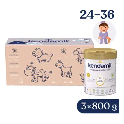 Kendamil Premium 4 HMO+, 2,4 kg (3× 800 g), kreativní balení s dárkem