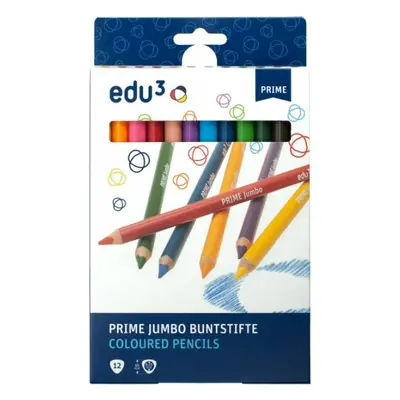 EDU3 Prime Jumbo trojhranné pastelky K12, tuha 6,25 mm, 12 barev v papírové krabičce