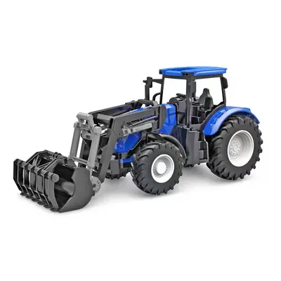 Kids Globe traktor modrý s předním nakladačem volný chod 27cm