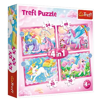 Trefl Puzzle 4v1 - Jednorožci a kouzla