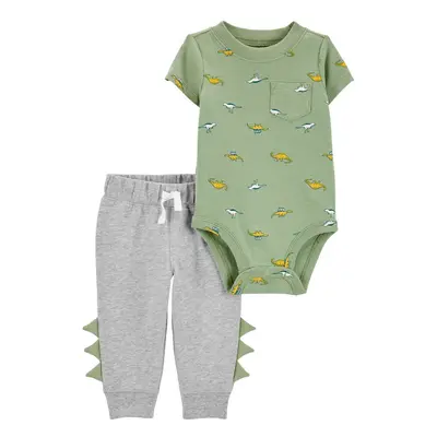 CARTER'S Set 2dílný body kr. rukáv, tepláky Green Dino chlapec NB