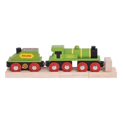 Bigjigs Rail Zelená lokomotiva s tendrem + 3 koleje