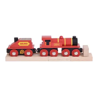 Bigjigs Rail Červená lokomotiva s tendrem + 3 koleje