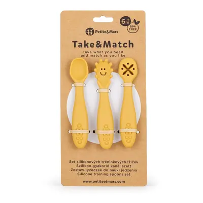 PETITE&MARS Set 3 ks silikonových tréninkových lžiček Take&Match Intense Ochre 6m+